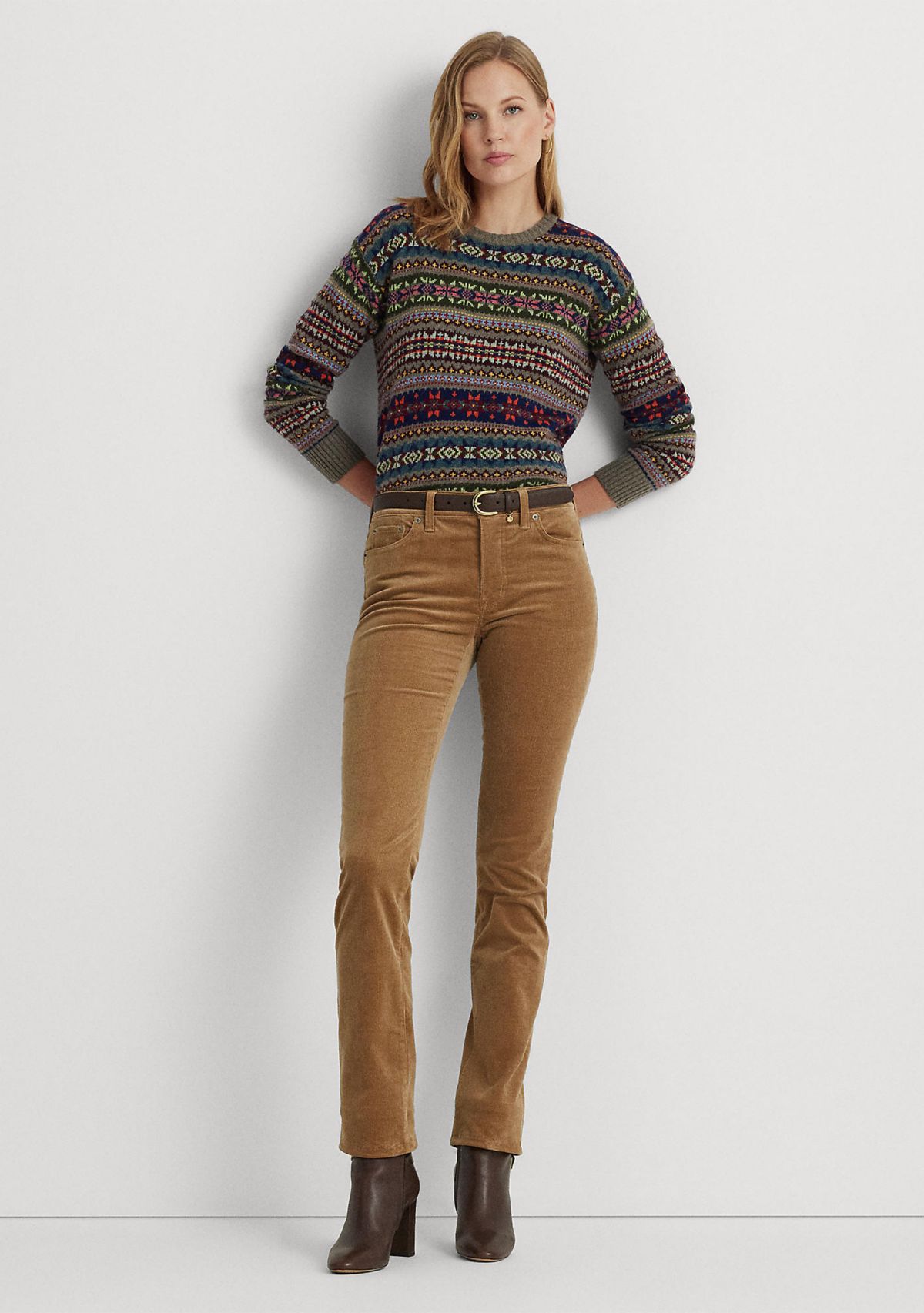 Stretch Corduroy Mid Rise Straight Pants