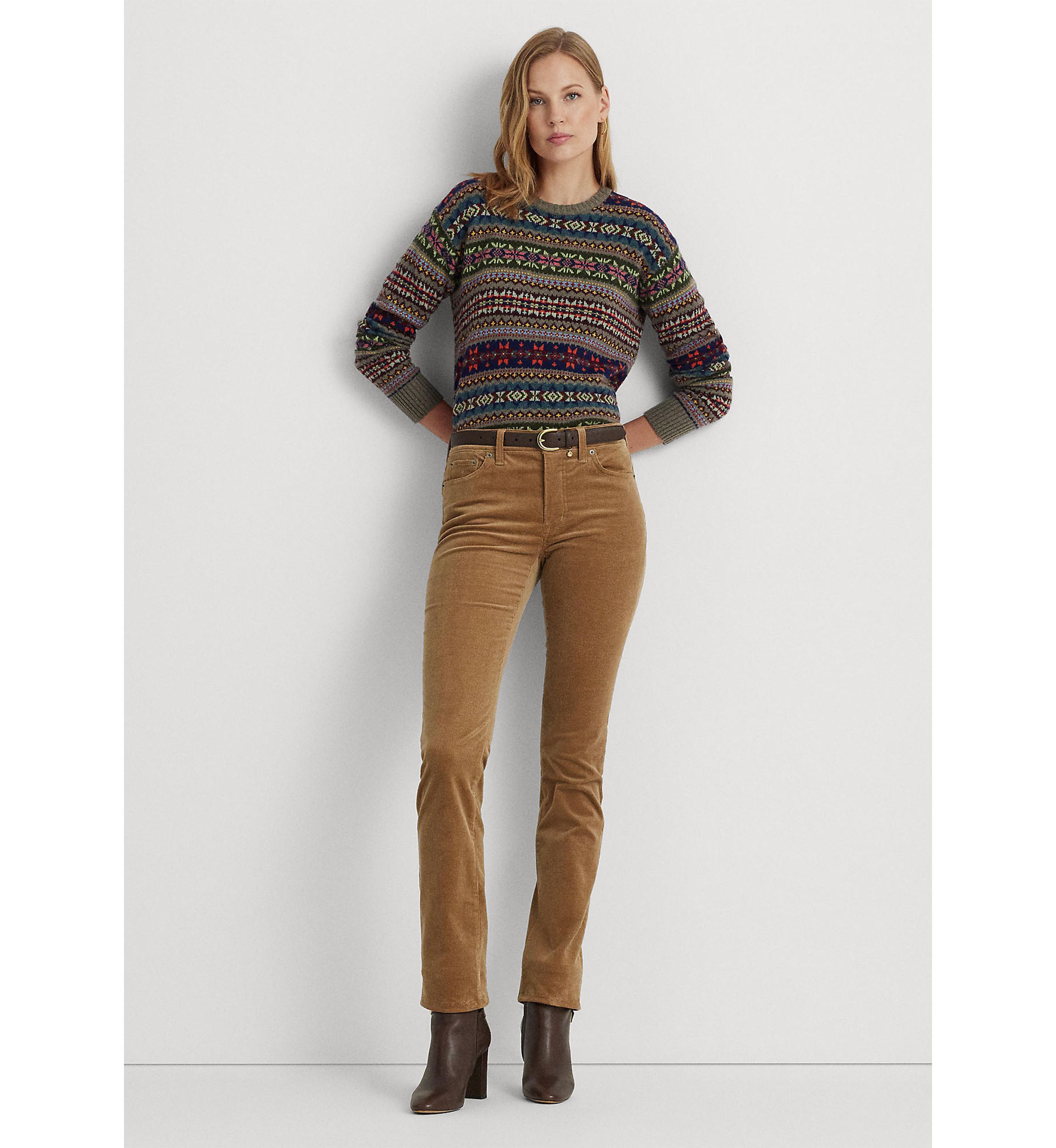 Stretch Corduroy Mid Rise Straight Pants