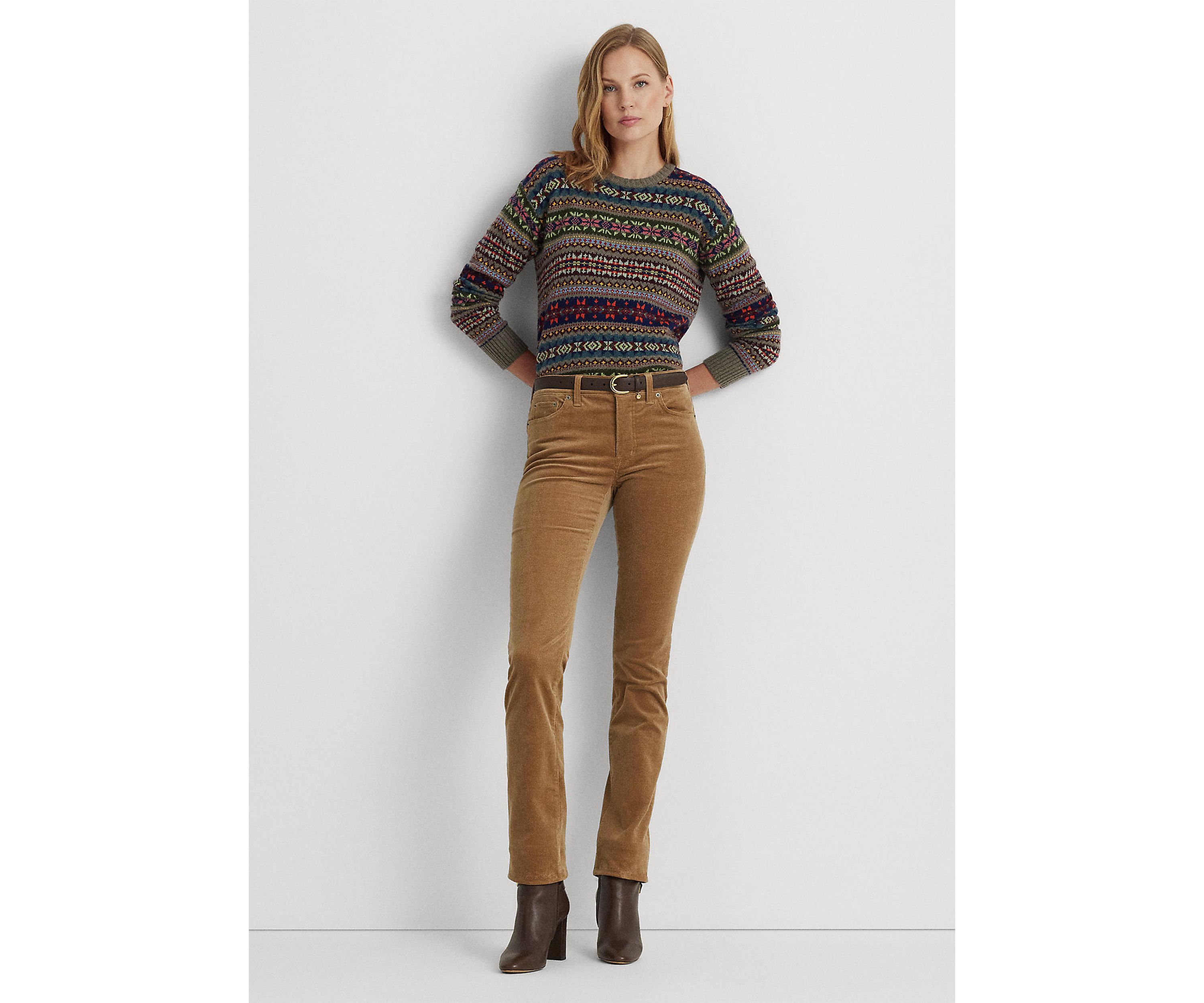 Stretch Corduroy Mid Rise Straight Pants