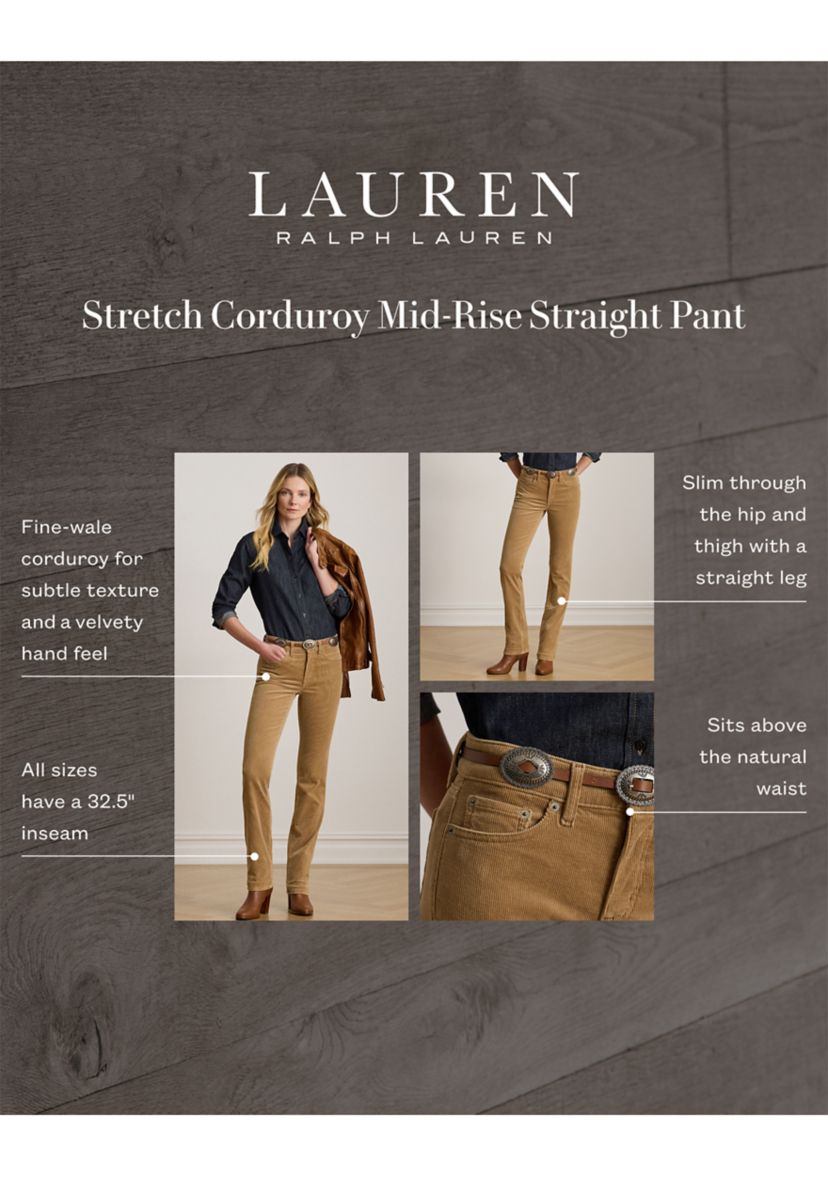 Stretch Corduroy Mid Rise Straight Pants