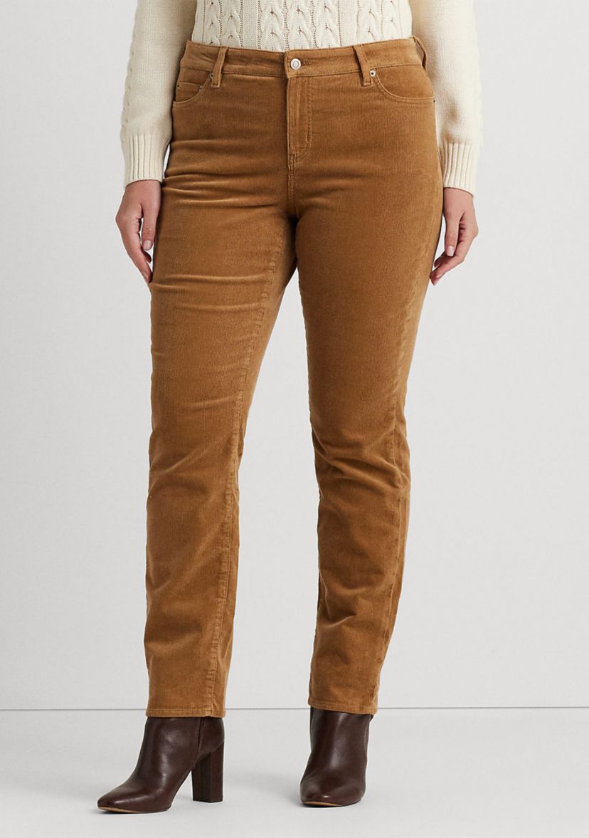 Plus Size Corduroy Mid Rise Straight Pants