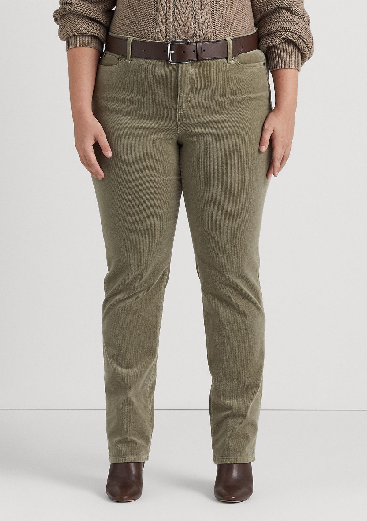 Plus Size Corduroy Mid Rise Straight Pants