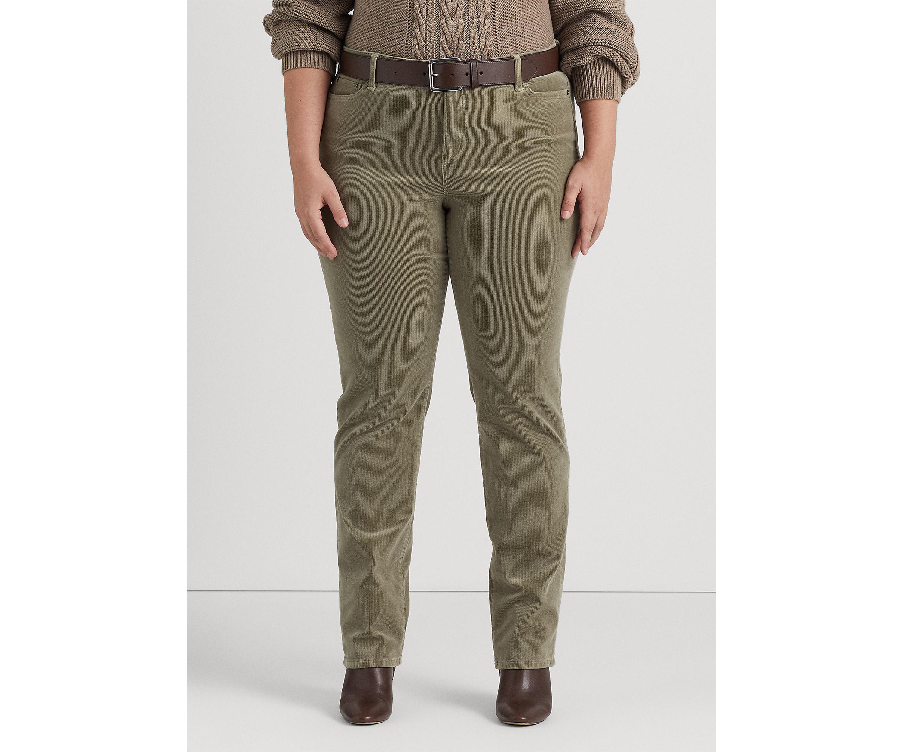 Plus Size Corduroy Mid Rise Straight Pants
