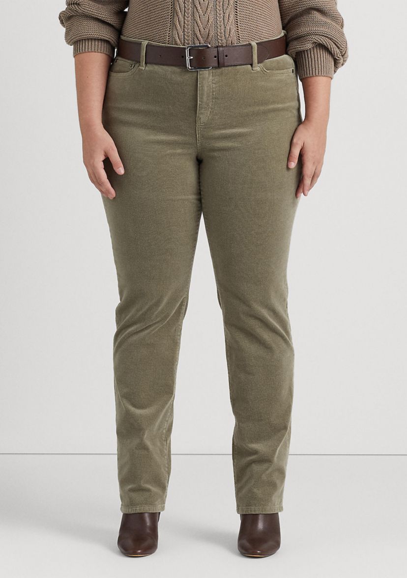 Plus Size Corduroy Mid Rise Straight Pants