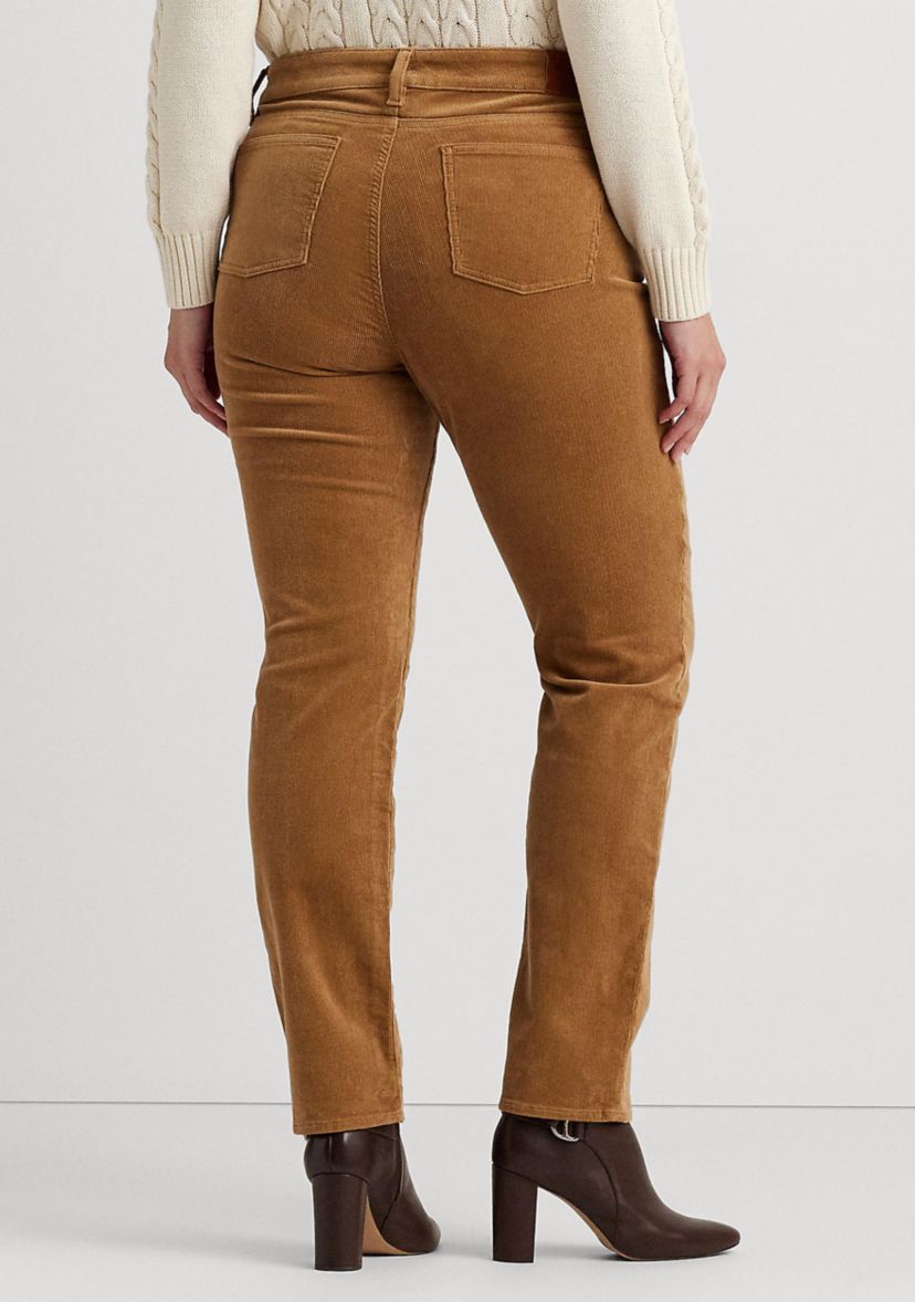 Plus Size Corduroy Mid Rise Straight Pants