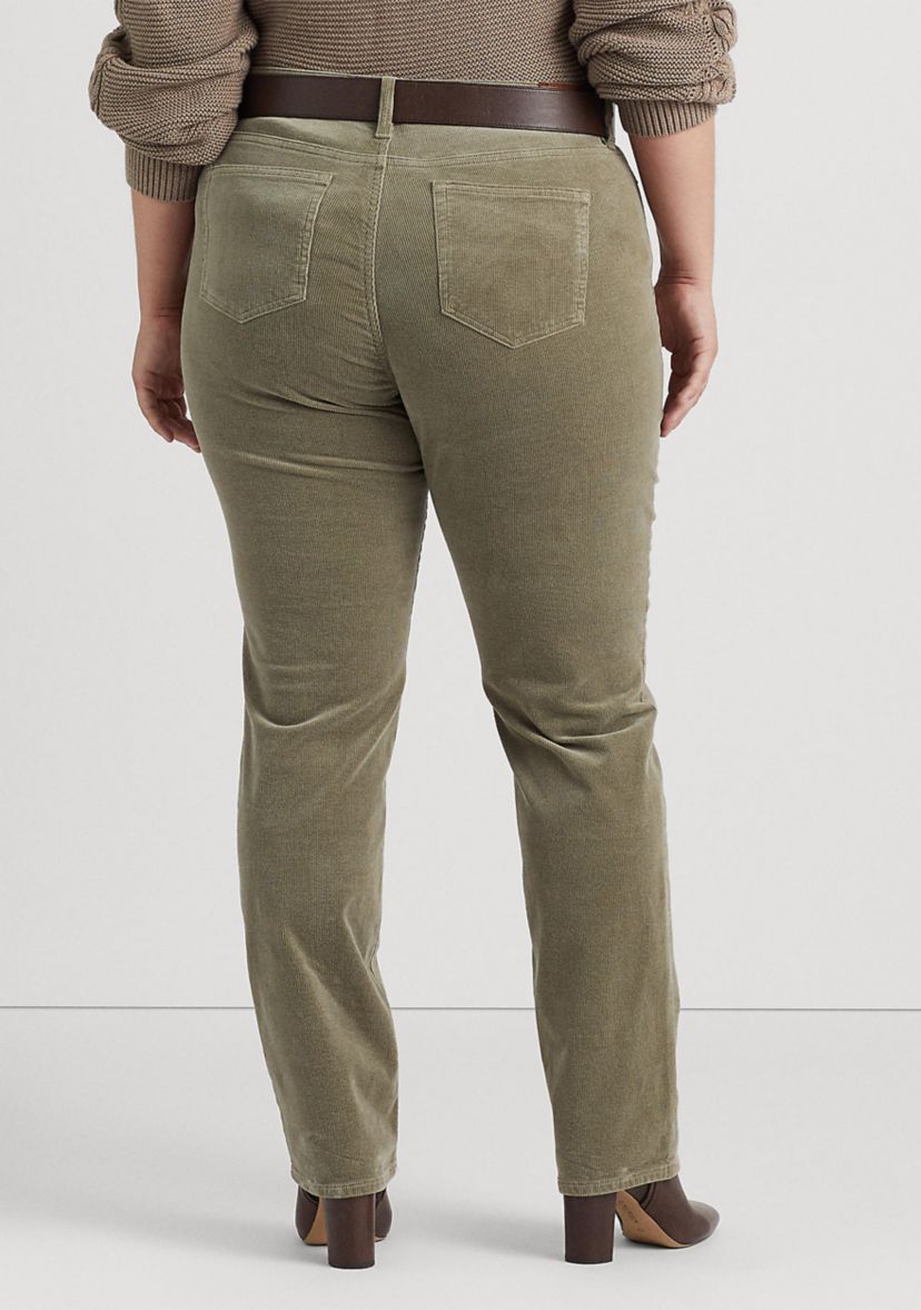 Plus Size Corduroy Mid Rise Straight Pants