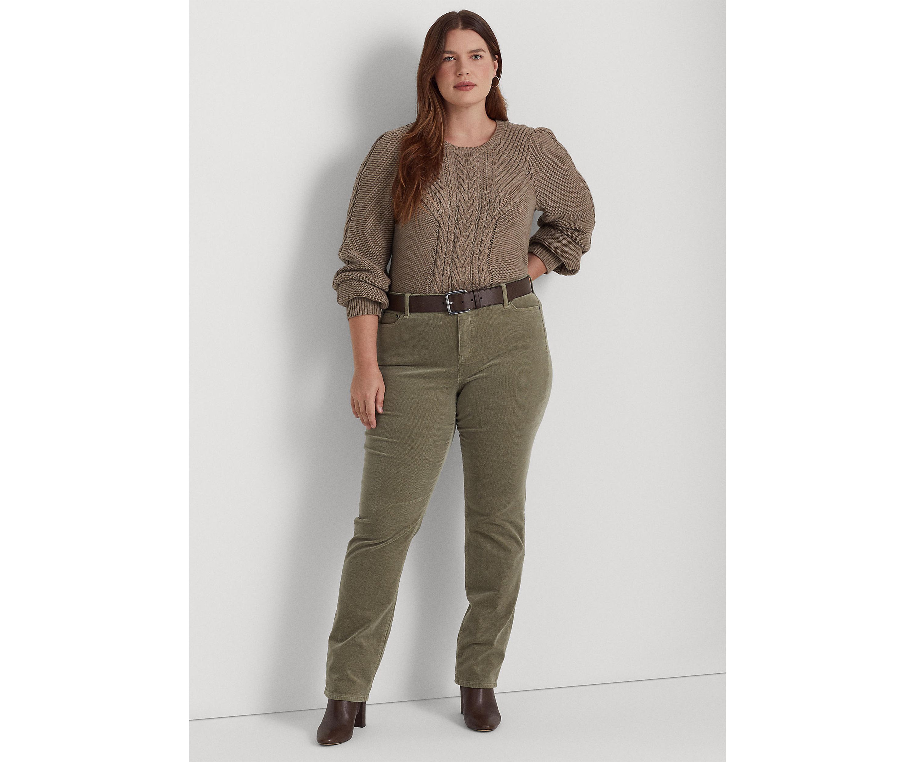 Plus Size Corduroy Mid Rise Straight Pants