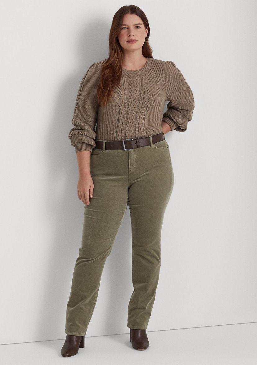 Plus Size Corduroy Mid Rise Straight Pants