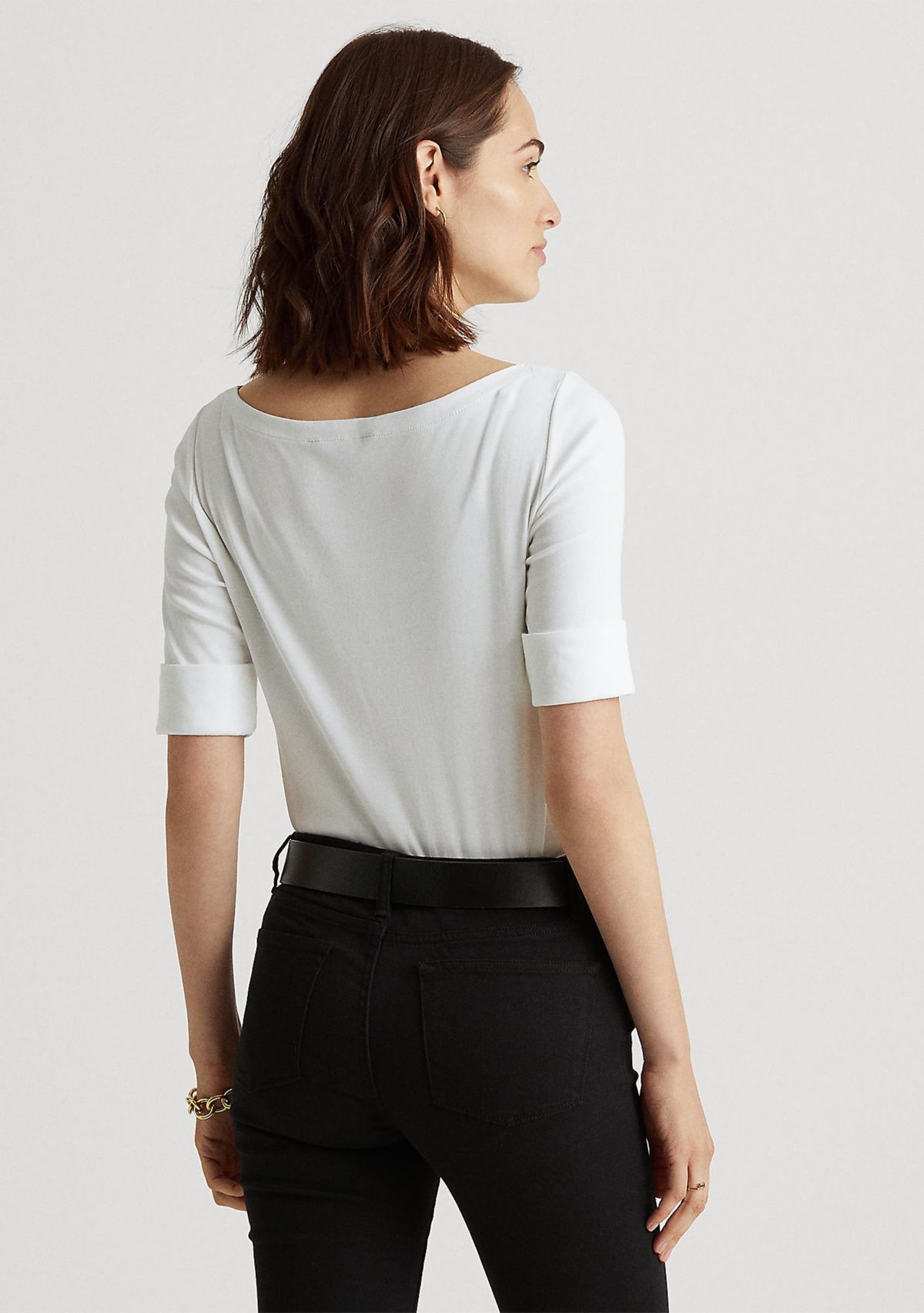 Petite Stretch Cotton Boat Neck Top