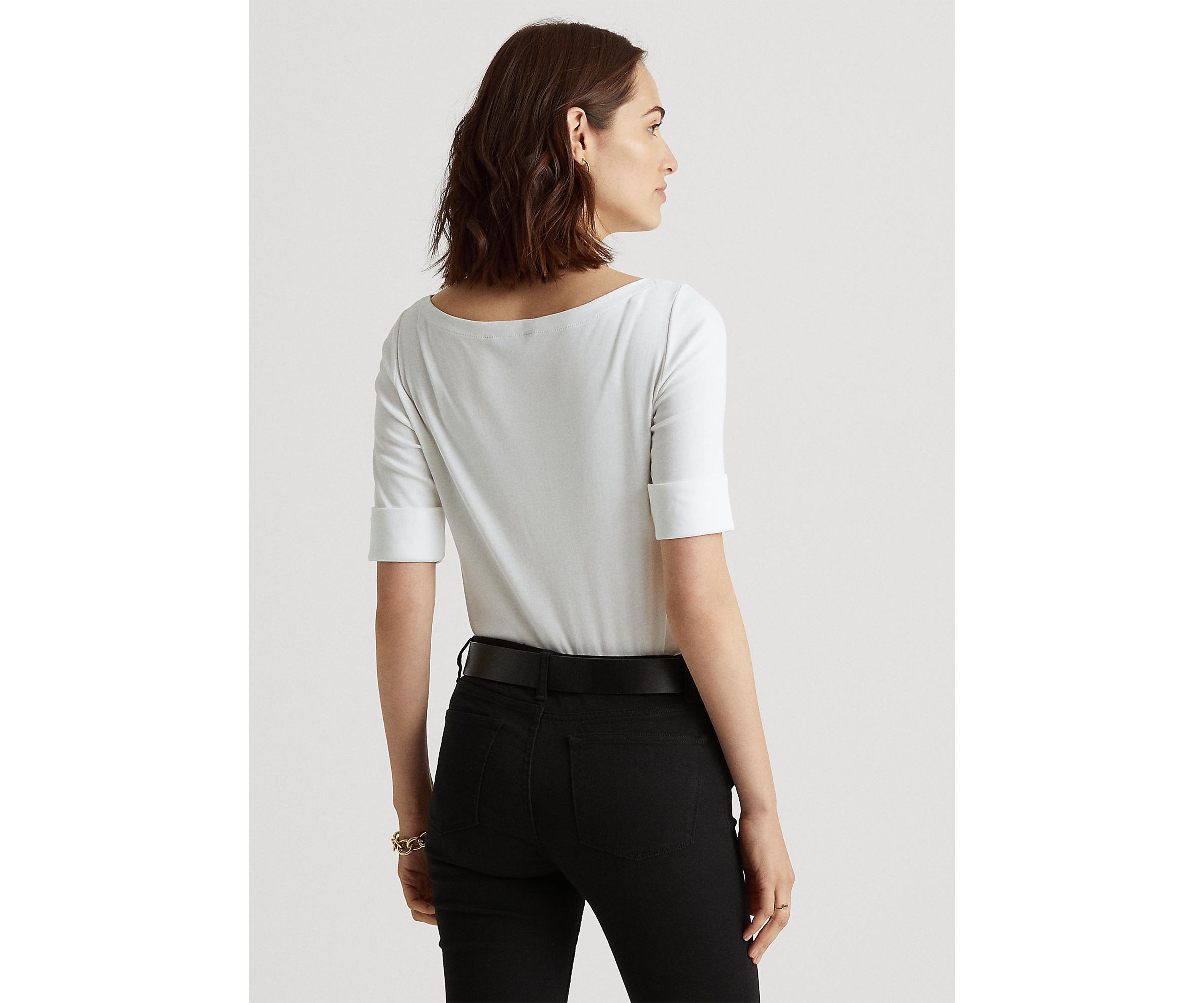 Petite Stretch Cotton Boat Neck Top