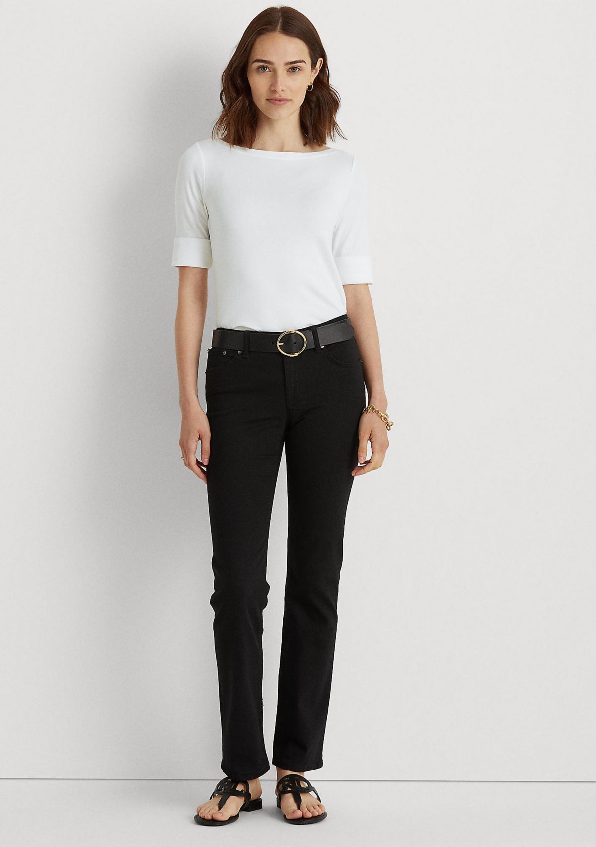 Petite Stretch Cotton Boat Neck Top