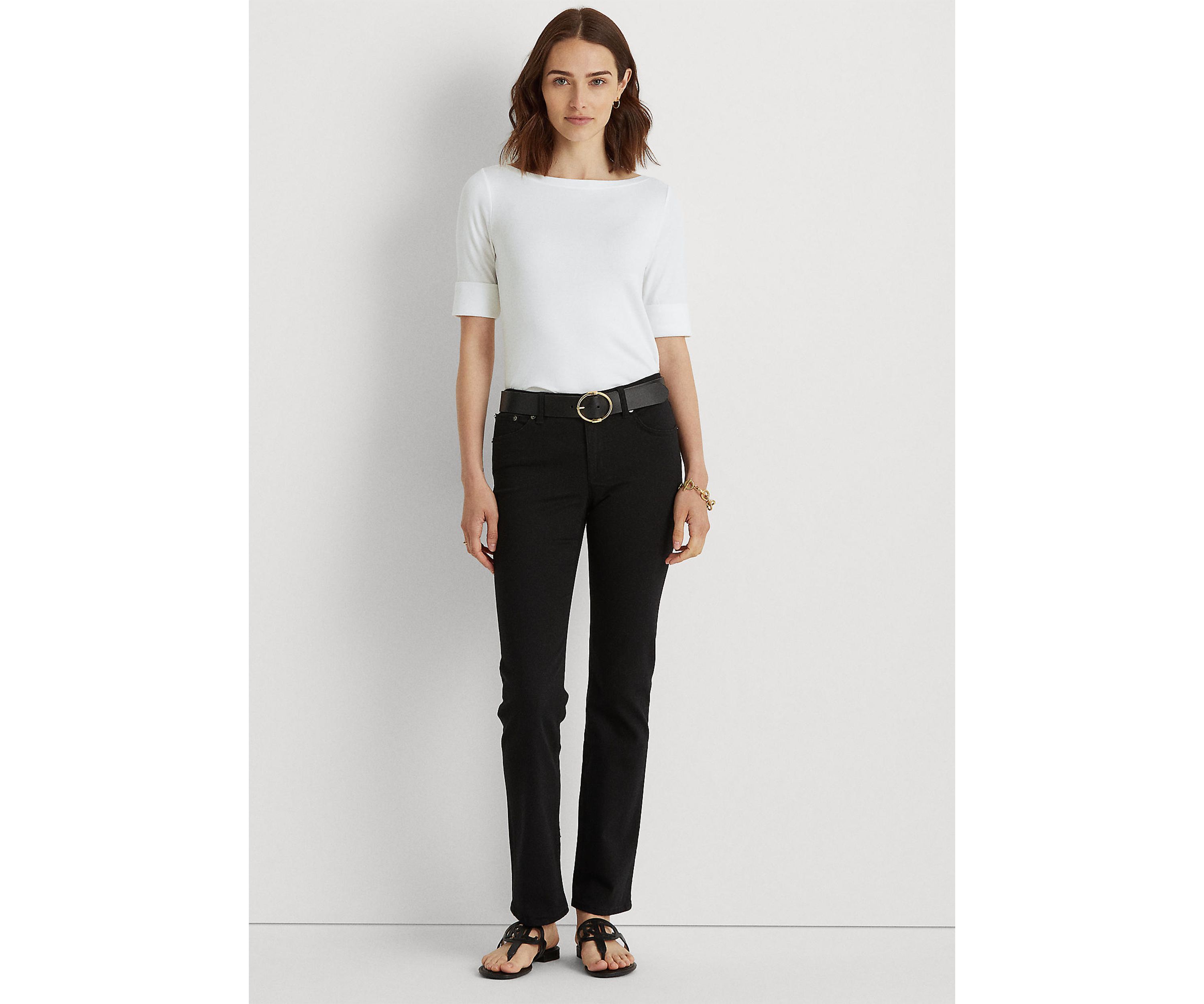 Petite Stretch Cotton Boat Neck Top