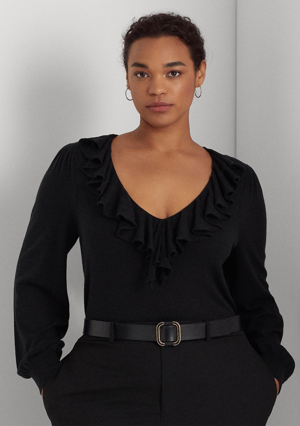 Plus Size Ruffle Trim Jersey Sweater
