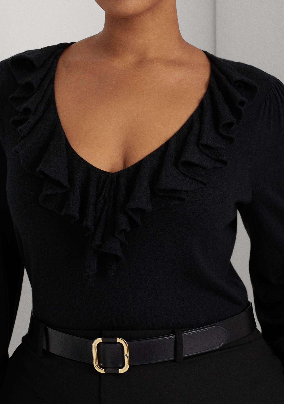 Plus Size Ruffle Trim Jersey Sweater