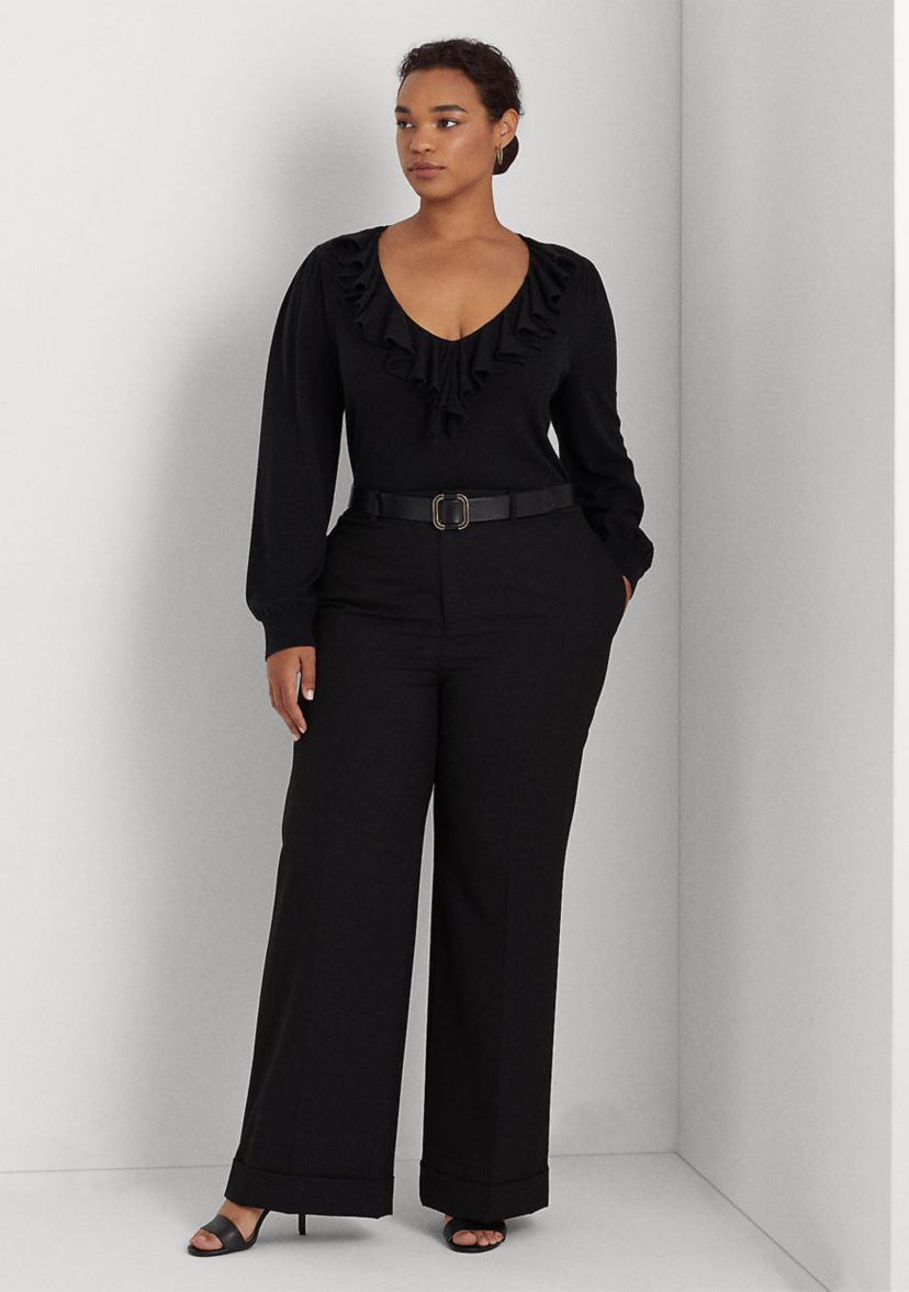 Plus Size Ruffle Trim Jersey Sweater