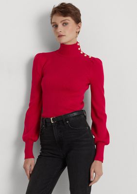 Lauren Ralph Lauren Petite Button Trim Mock Neck Sweater