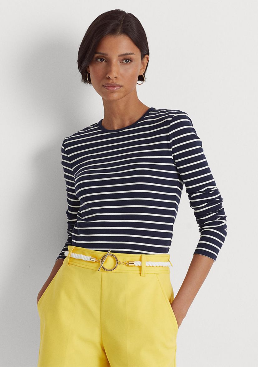 Striped Stretch Cotton Long Sleeve T-Shirt