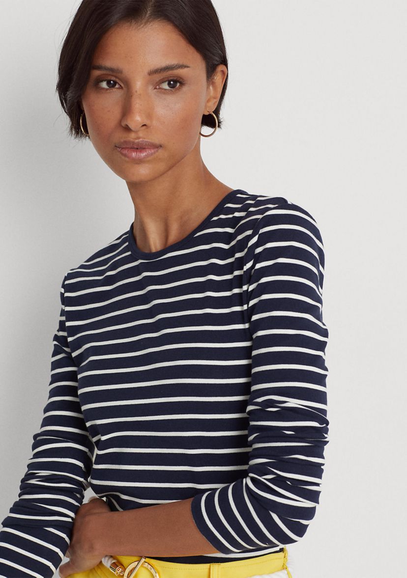 Striped Stretch Cotton Long Sleeve T-Shirt