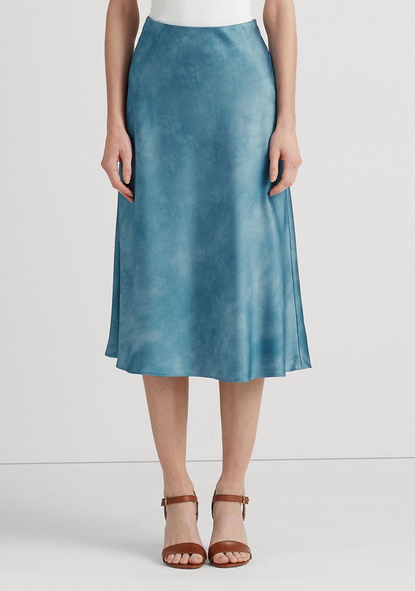 Tie-Dye–Print Satin Skirt