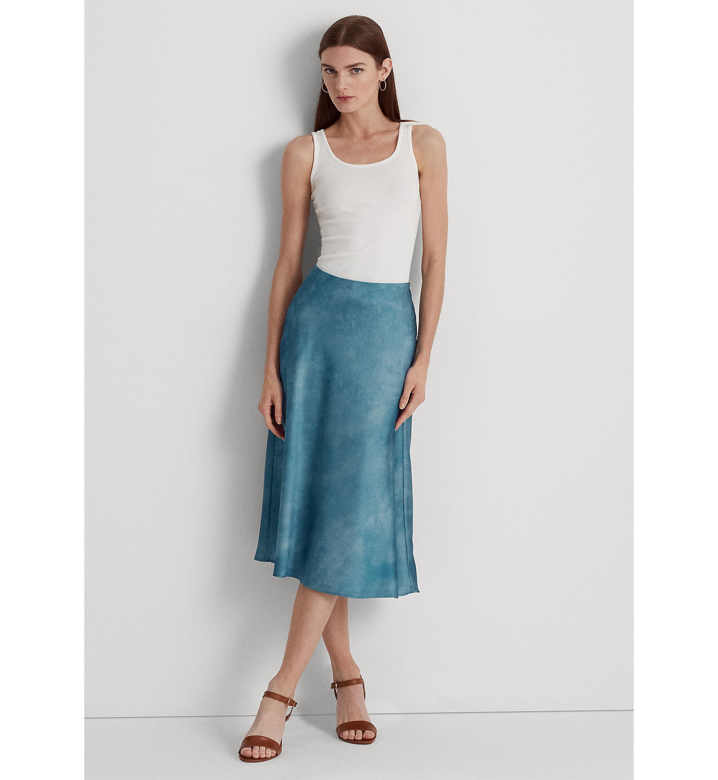 Tie-Dye–Print Satin Skirt