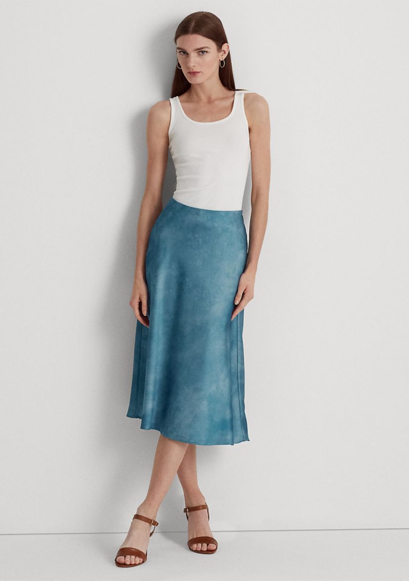Tie-Dye–Print Satin Skirt