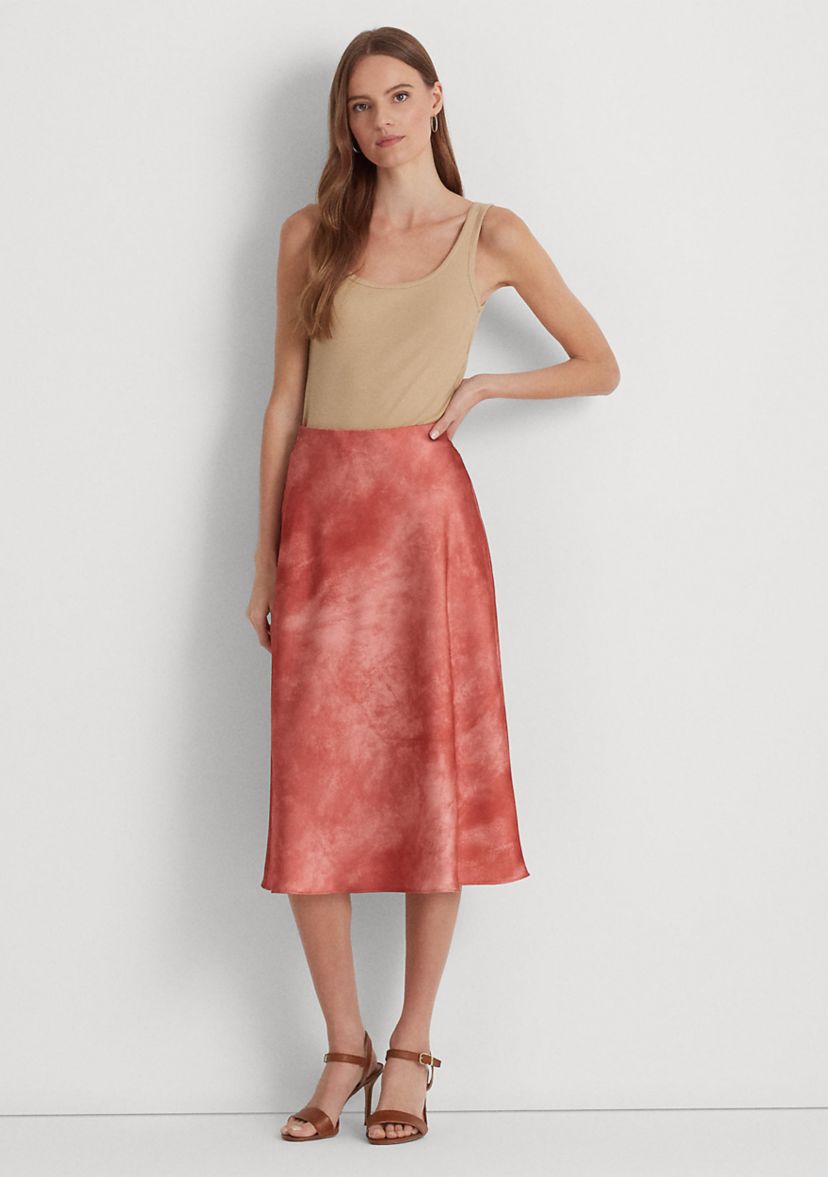 Tie-Dye–Print Satin Skirt