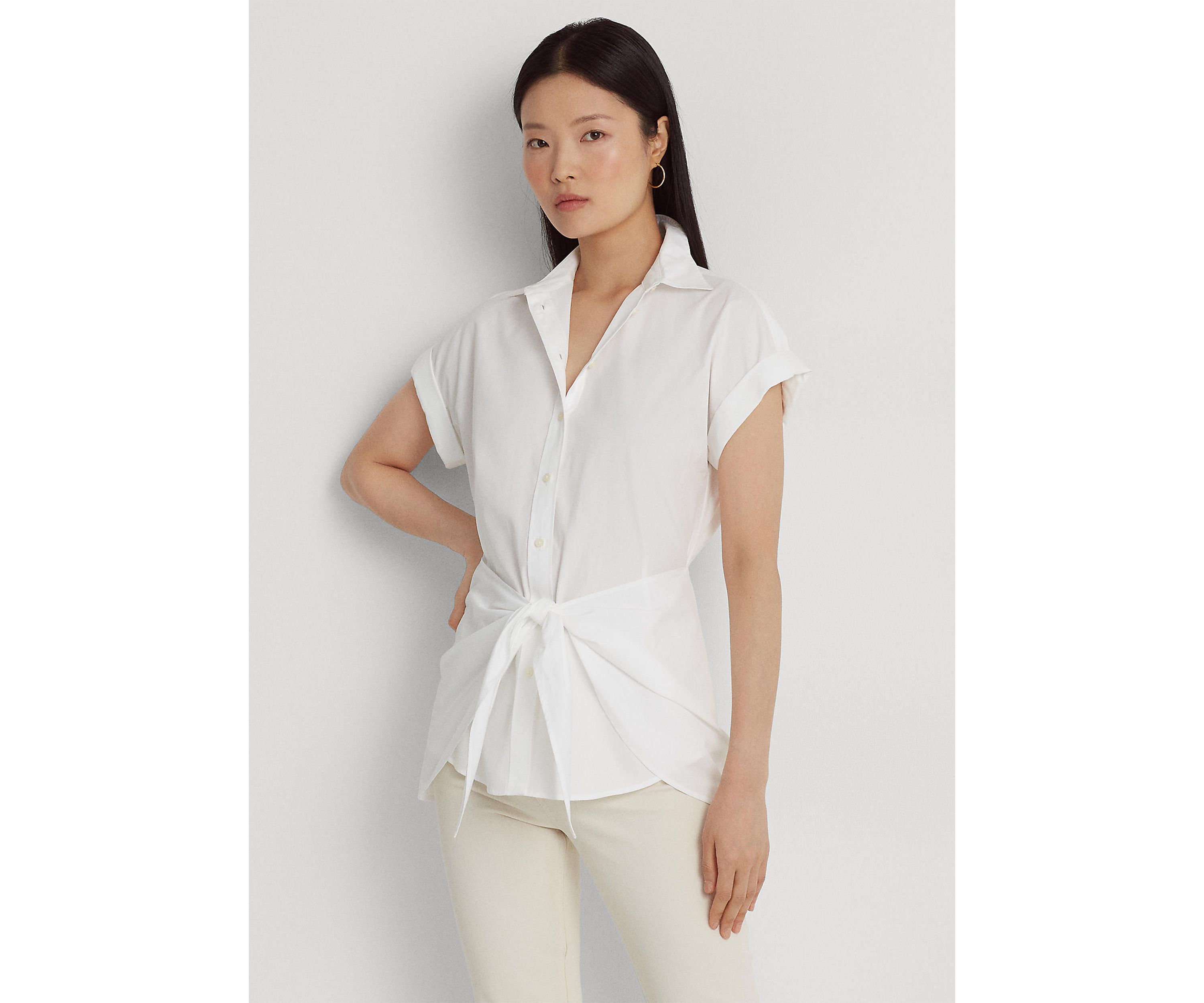 Tie Front Cotton Broadcloth Shirt