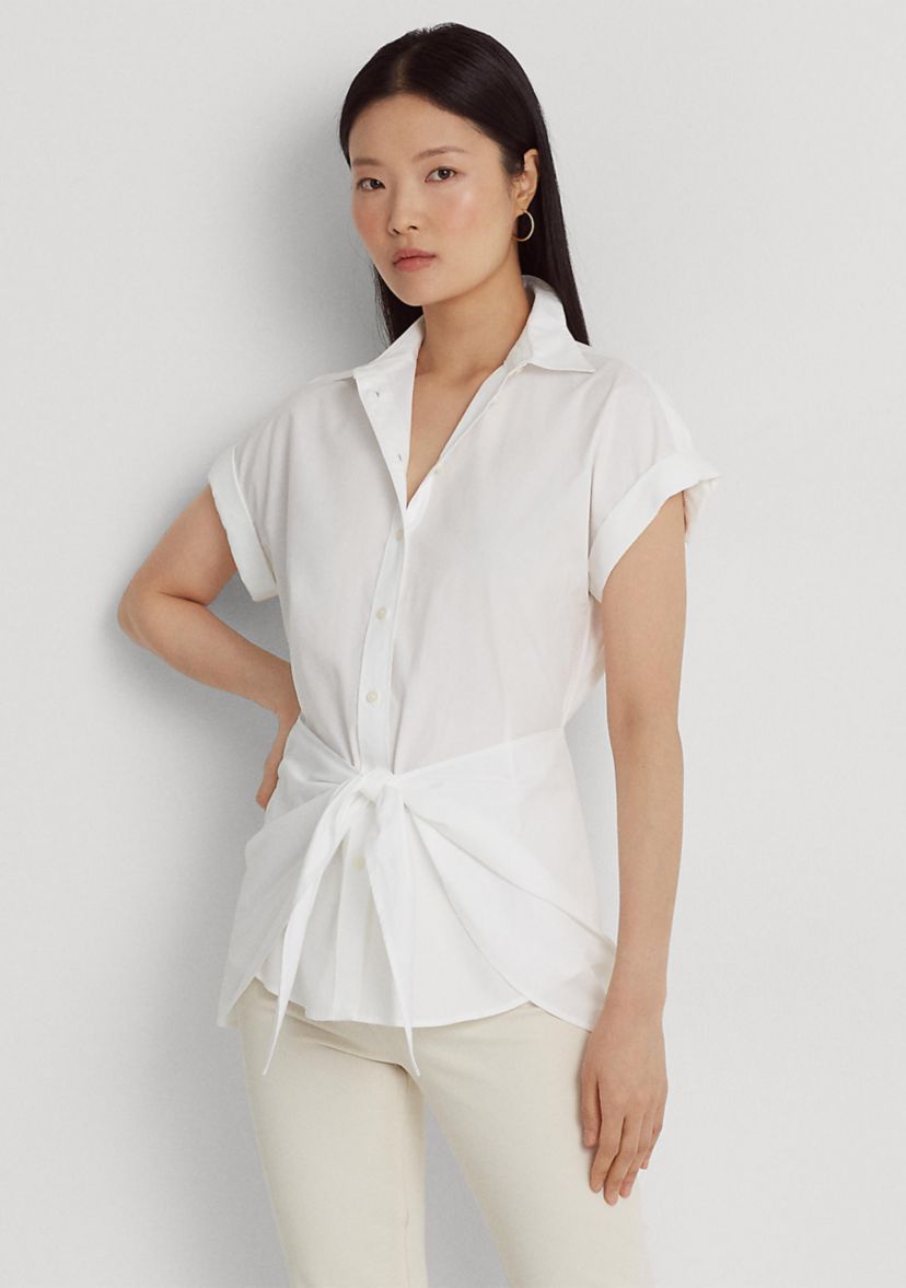 Tie Front Cotton Broadcloth Shirt