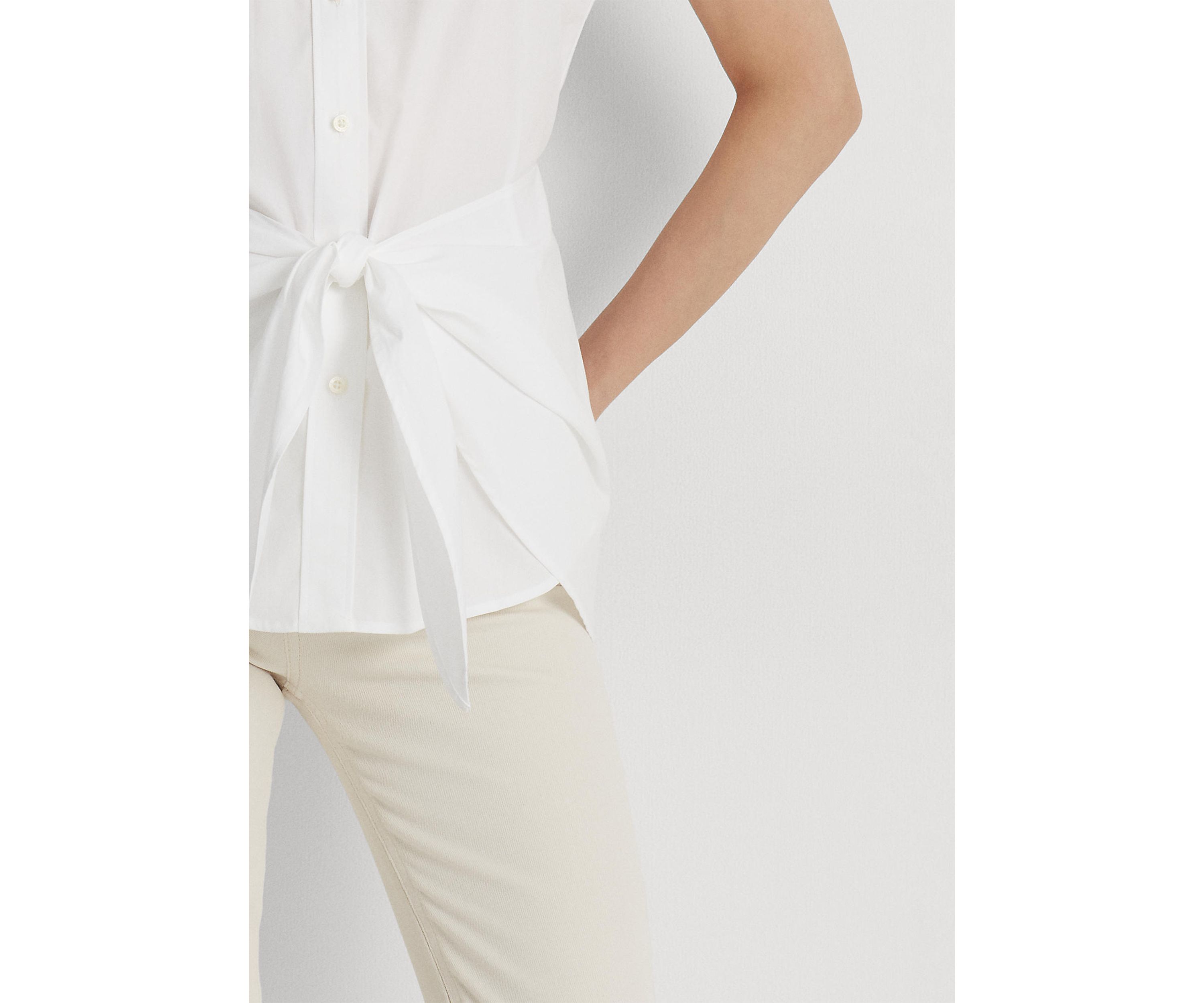 Tie Front Cotton Broadcloth Shirt