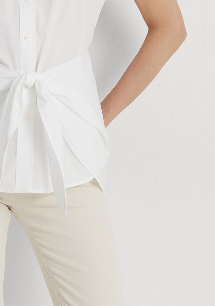 Tie Front Cotton Broadcloth Shirt