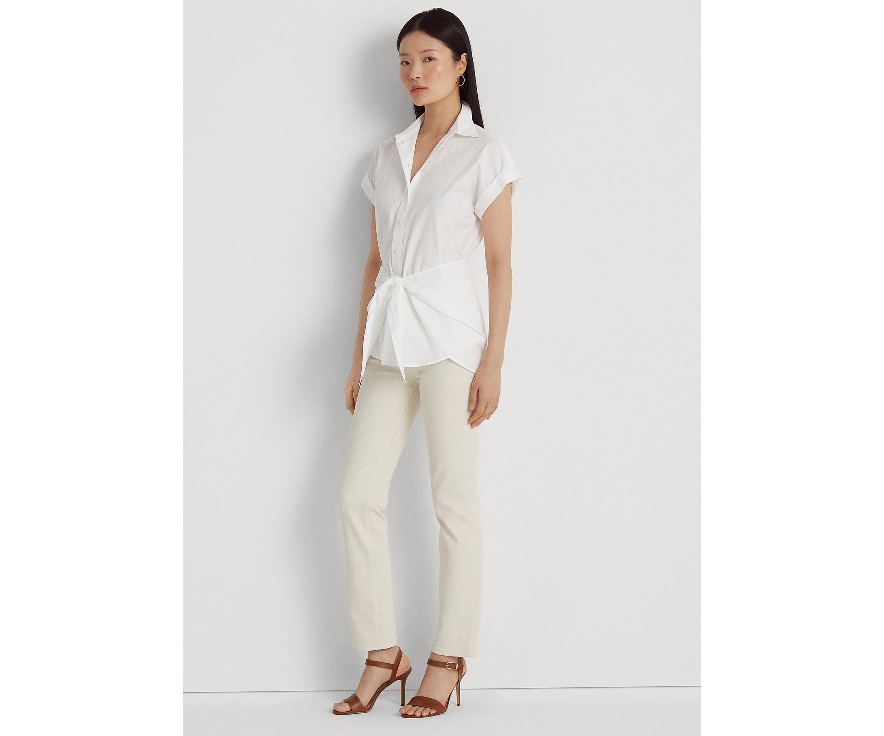 Tie Front Cotton Broadcloth Shirt