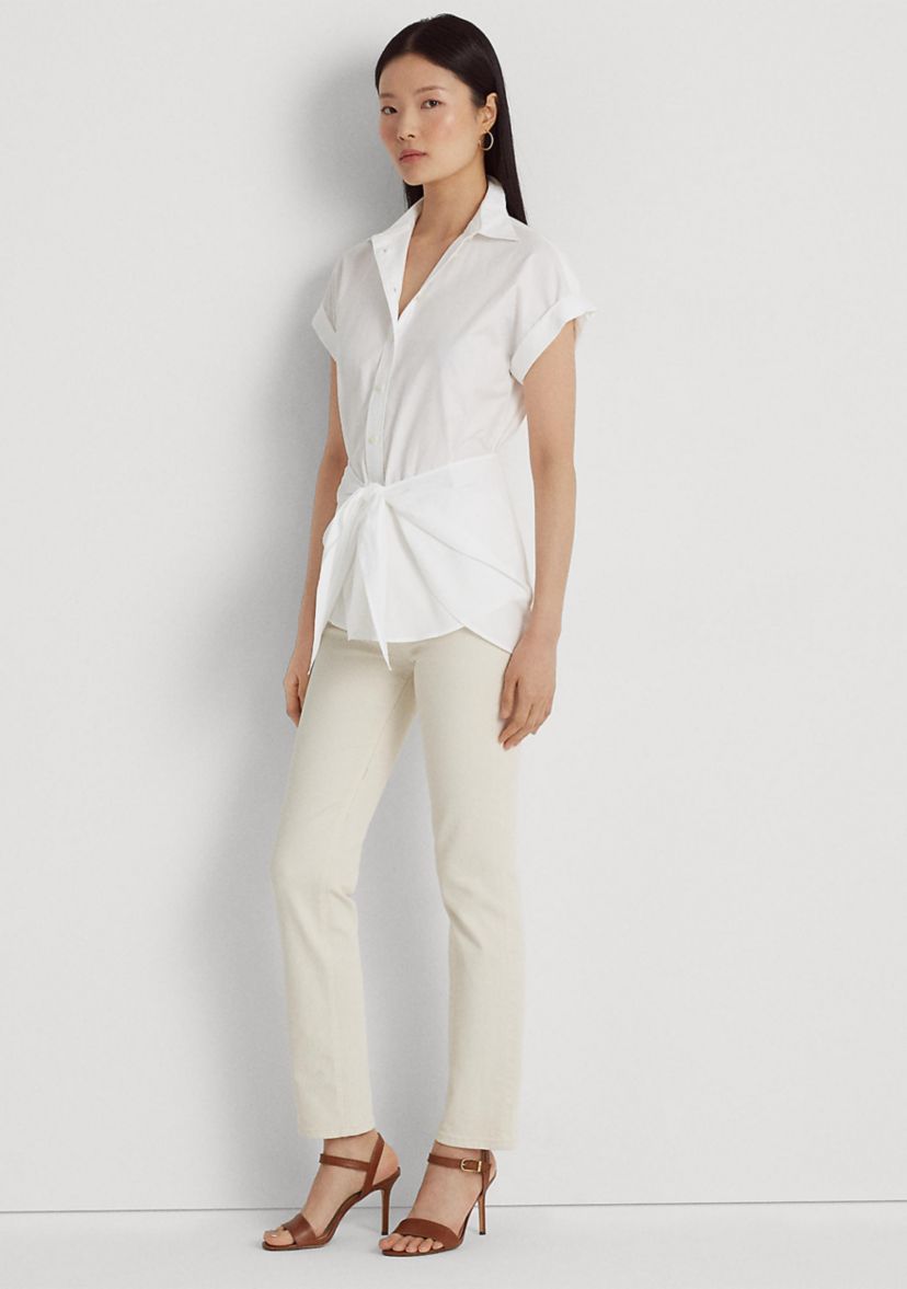 Tie Front Cotton Broadcloth Shirt