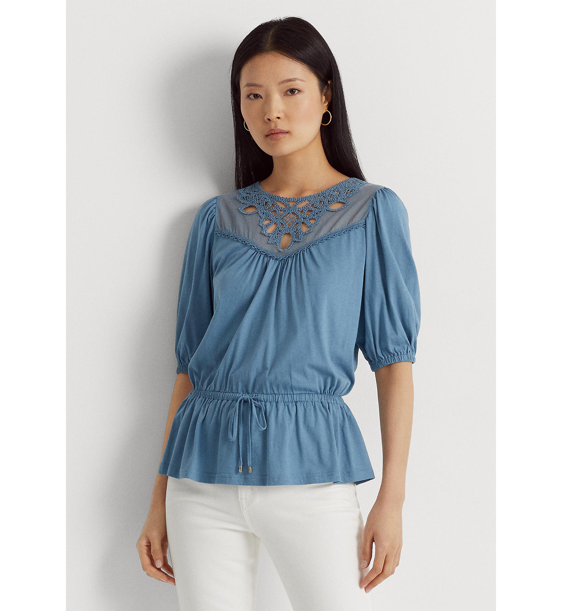 Lace Trim Jersey Peplum Top