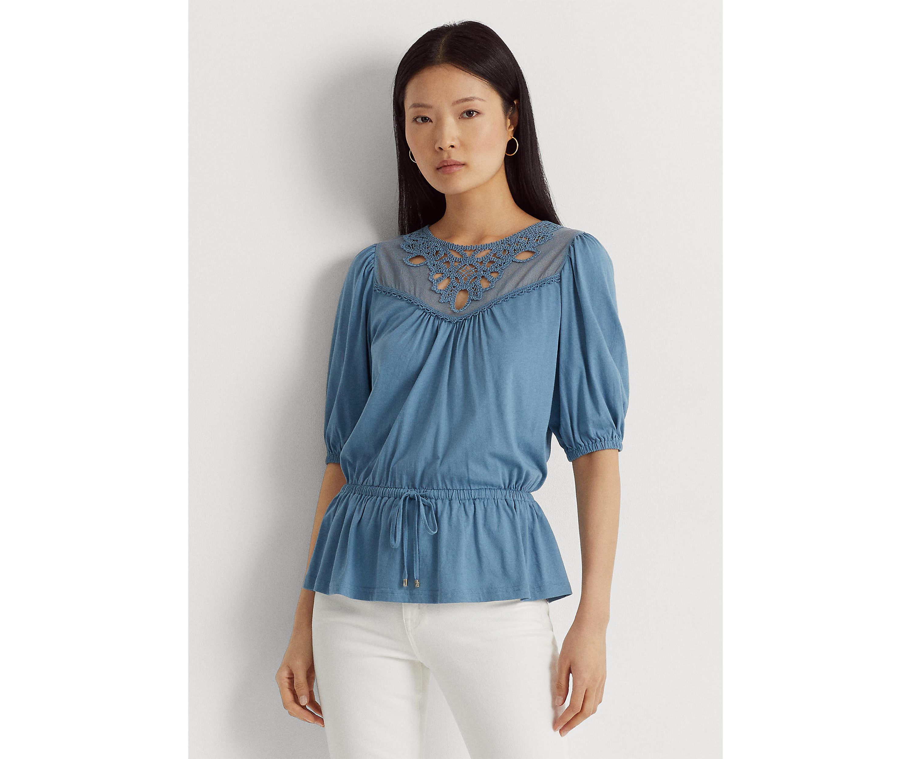 Lace Trim Jersey Peplum Top