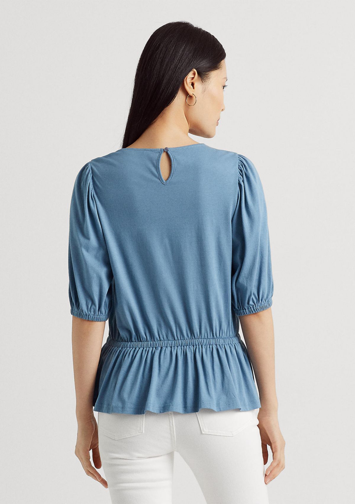 Lace Trim Jersey Peplum Top