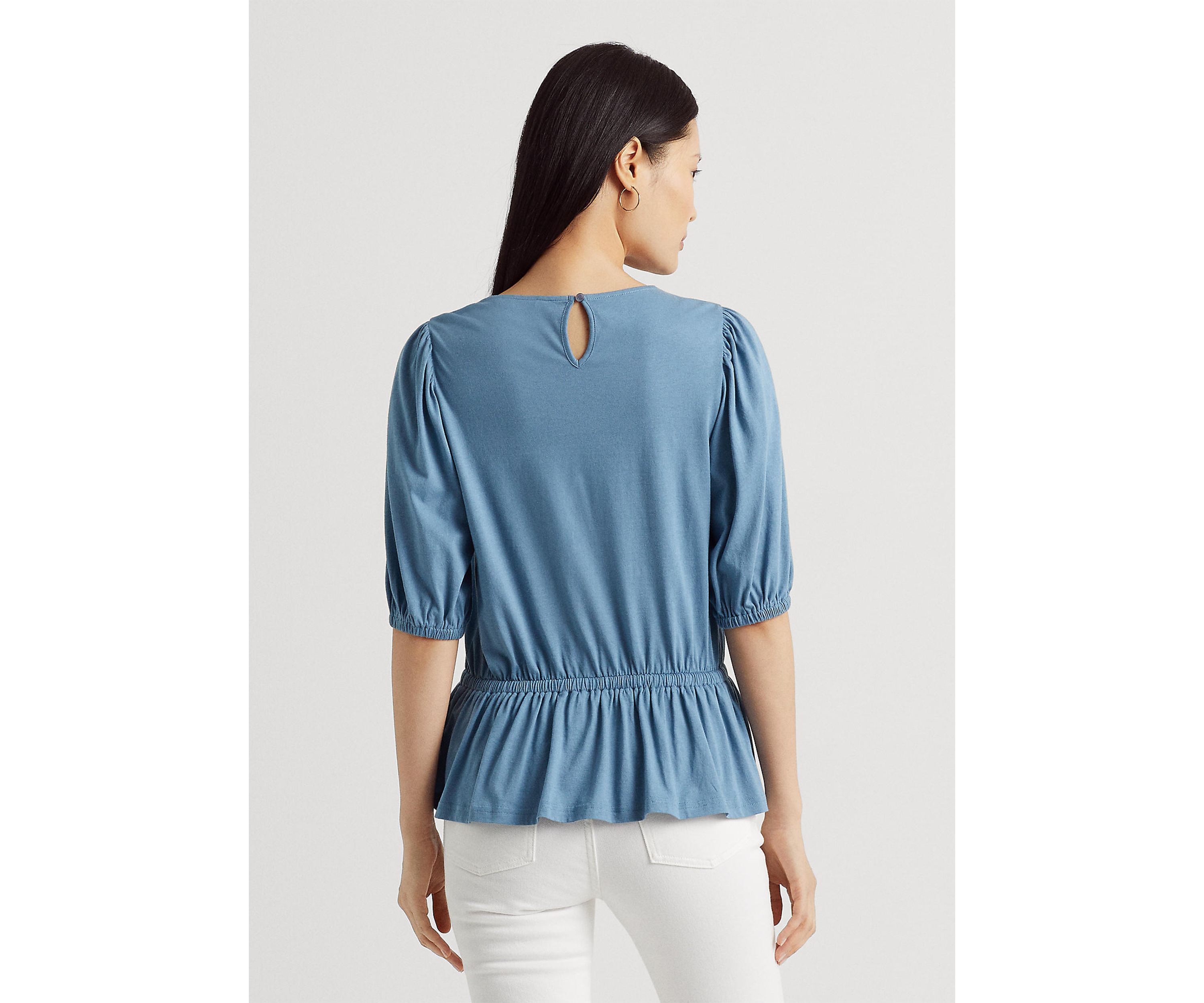 Lace Trim Jersey Peplum Top