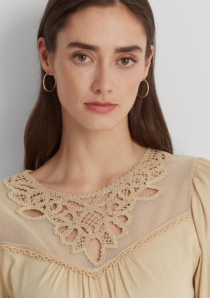 Lace Trim Jersey Peplum Top