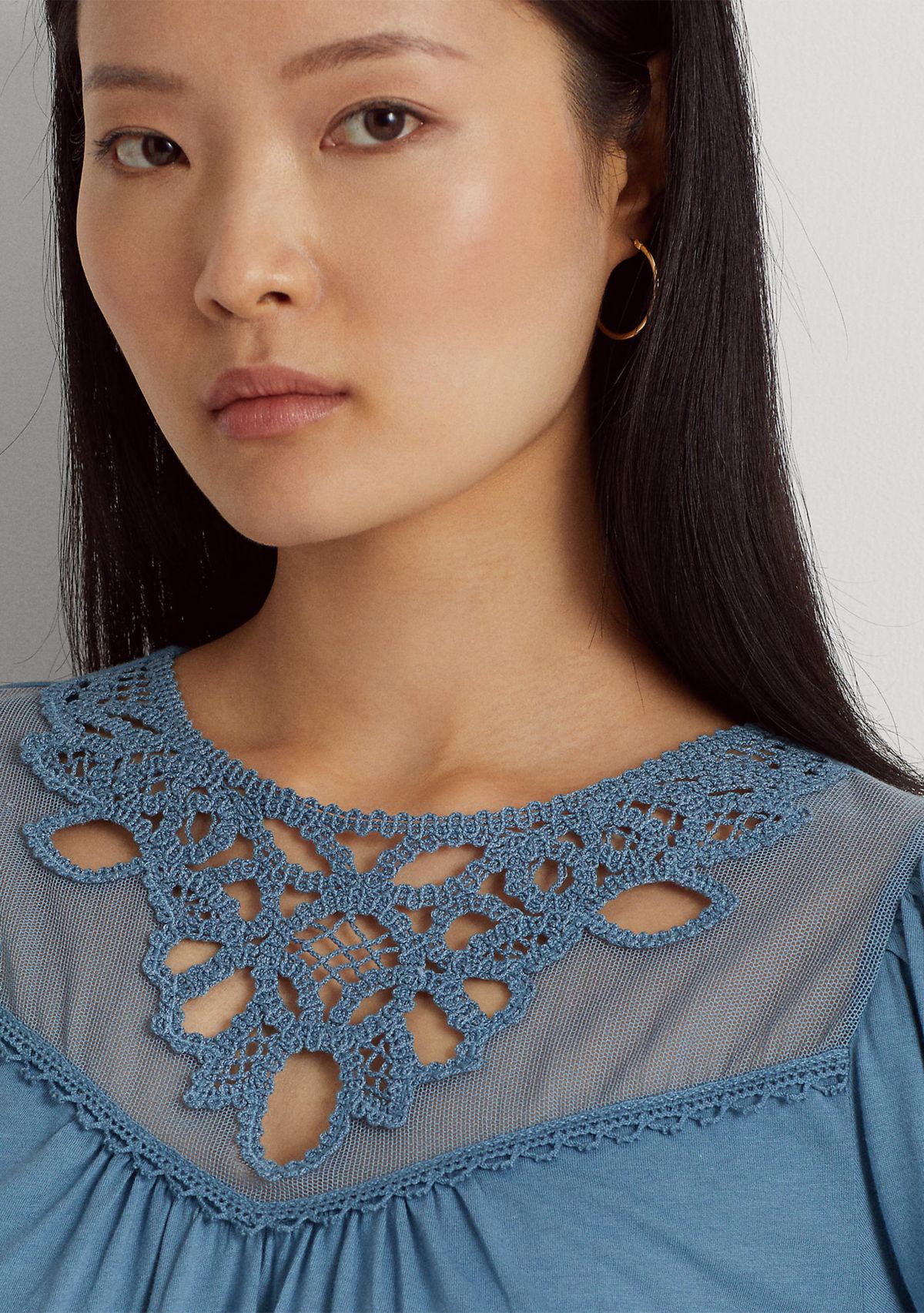 Lace Trim Jersey Peplum Top