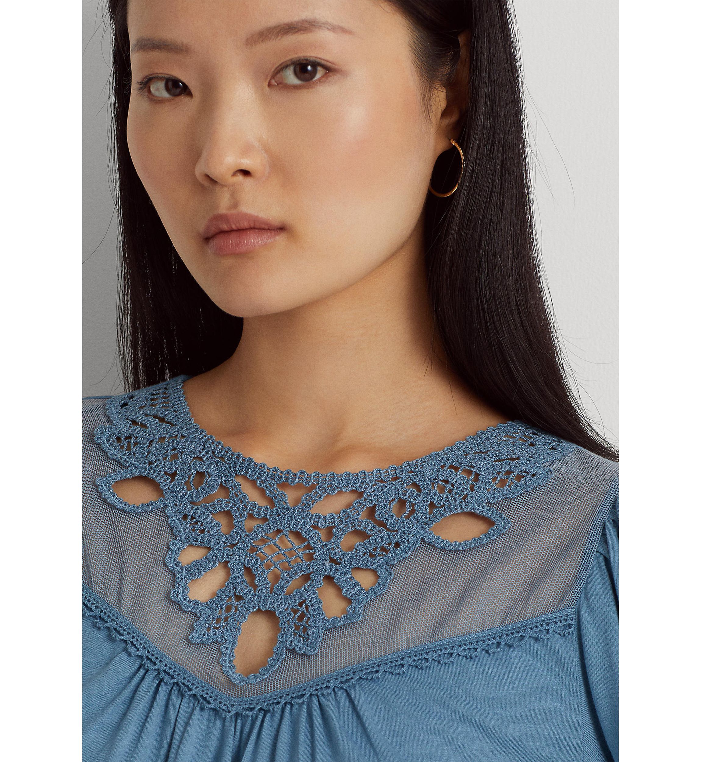 Lace Trim Jersey Peplum Top