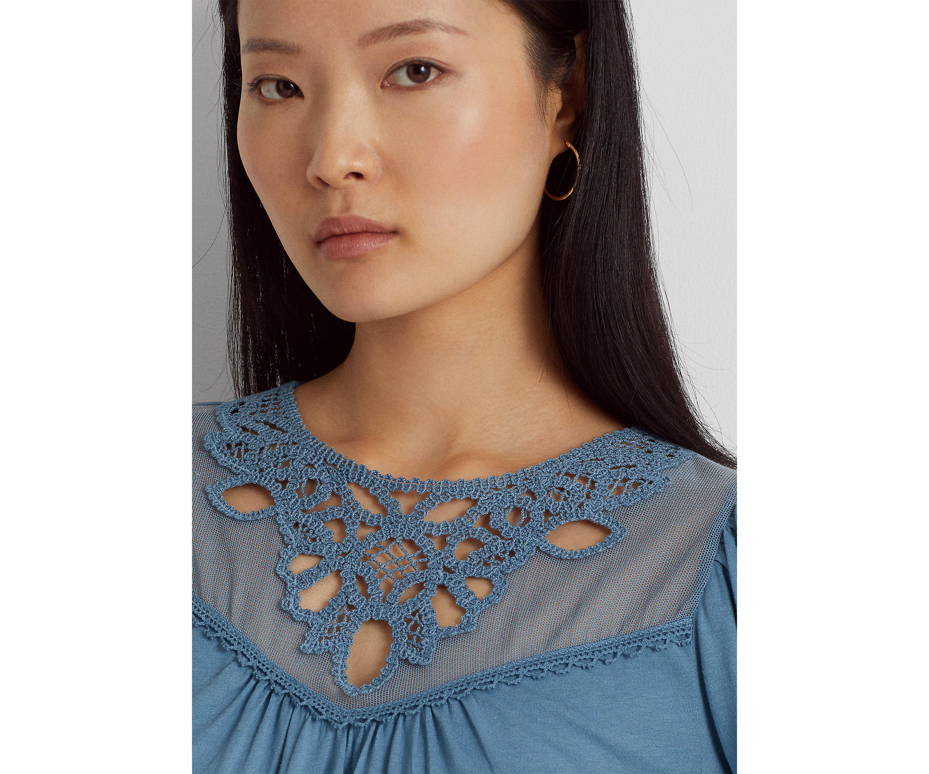 Lace Trim Jersey Peplum Top