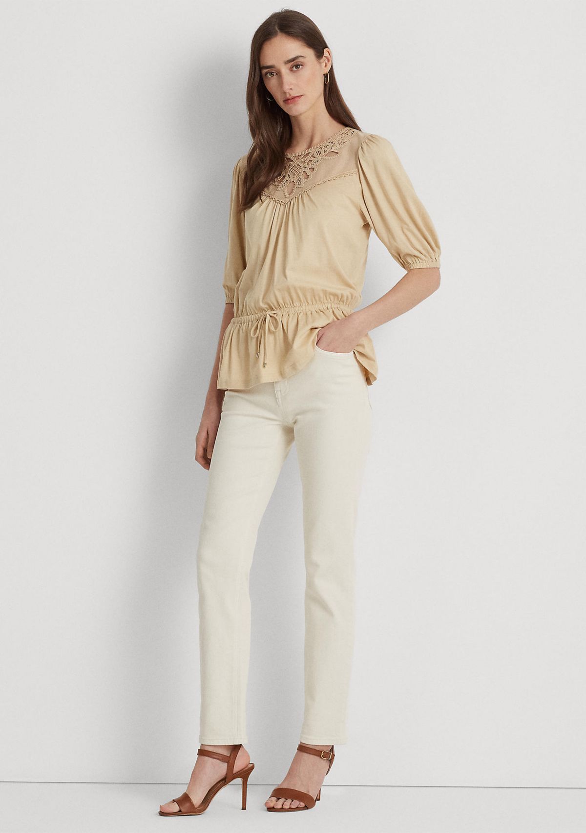 Lace Trim Jersey Peplum Top