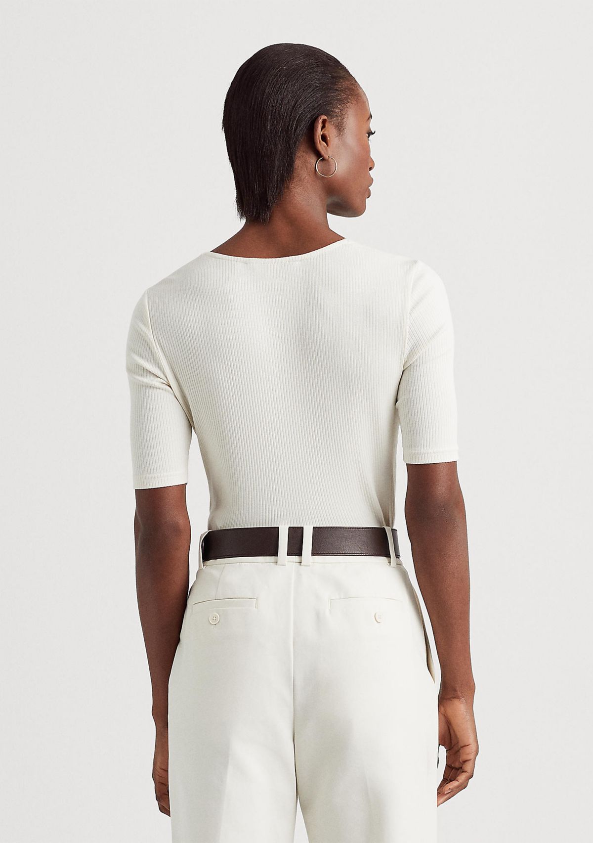 Twist Front Rib Knit Cotton-Blend T-Shirt