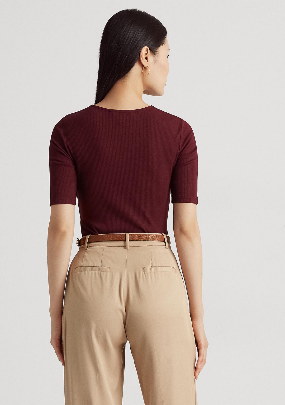 Twist Front Rib Knit Cotton-Blend T-Shirt