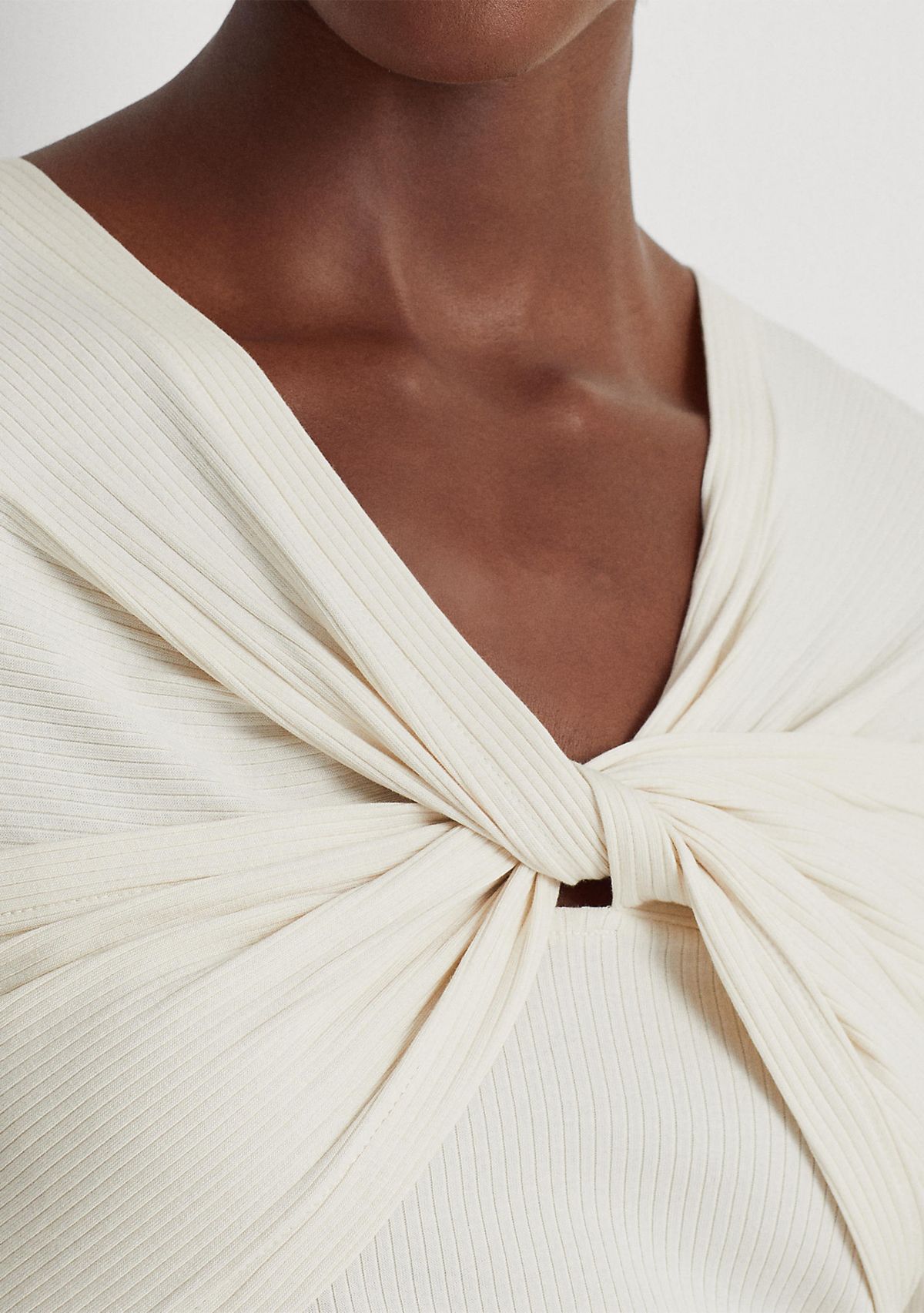 Twist Front Rib Knit Cotton-Blend T-Shirt