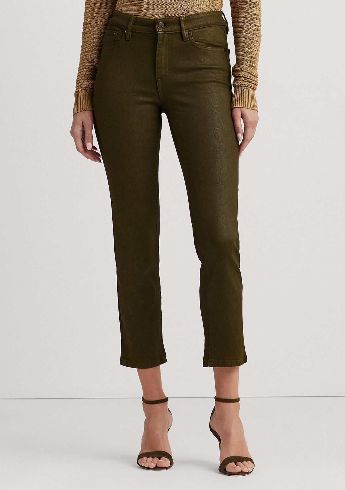 Coated Mid-Rise Straight Ankle Jeans 