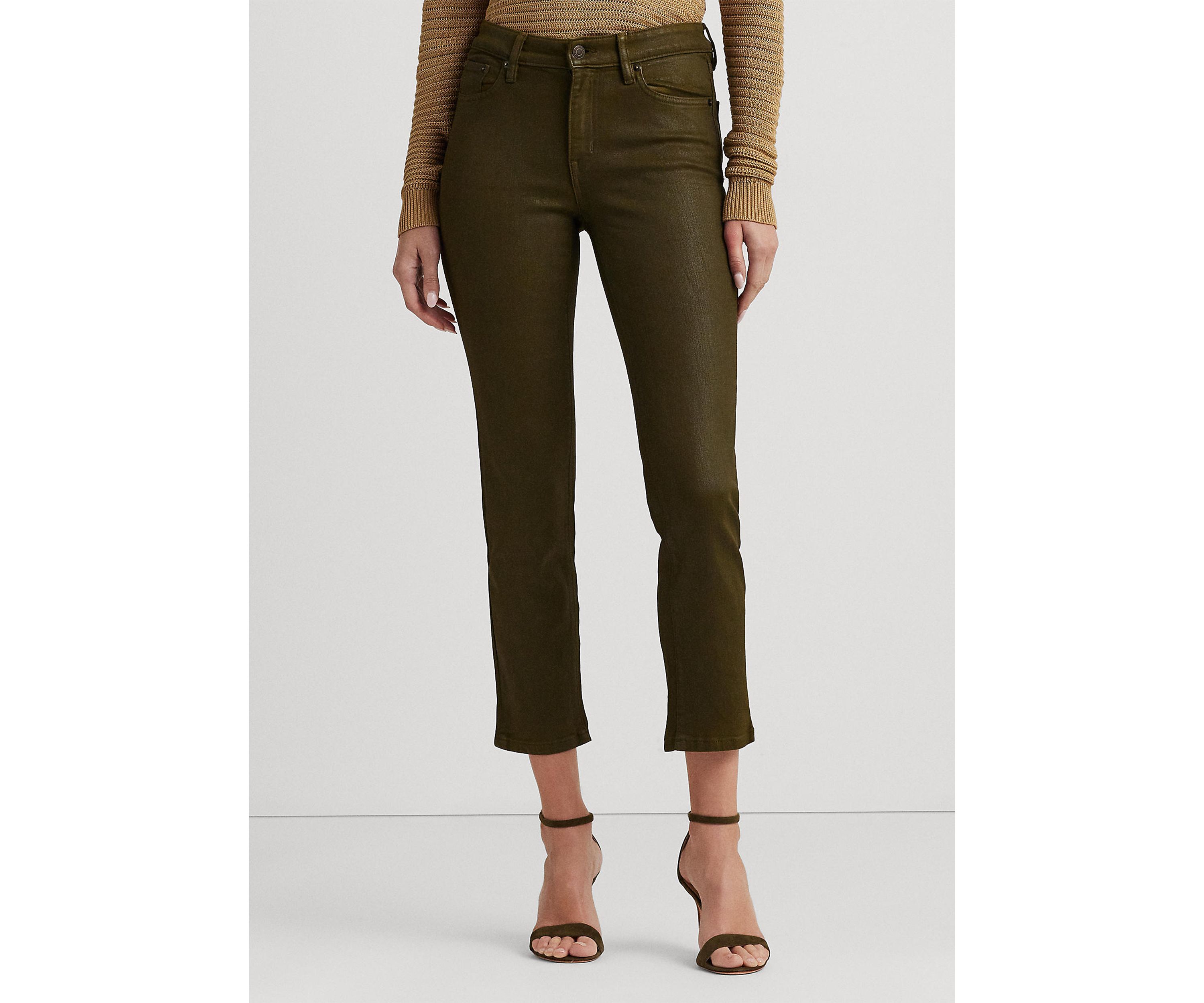 Coated Mid-Rise Straight Ankle Jeans 