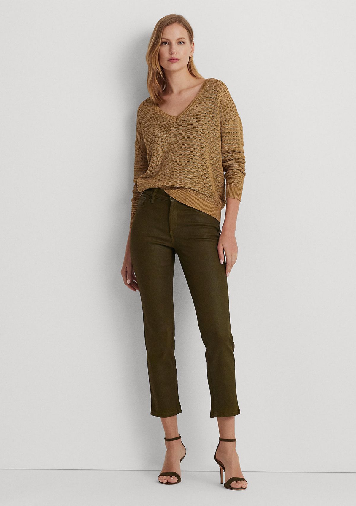 Coated Mid-Rise Straight Ankle Jeans 