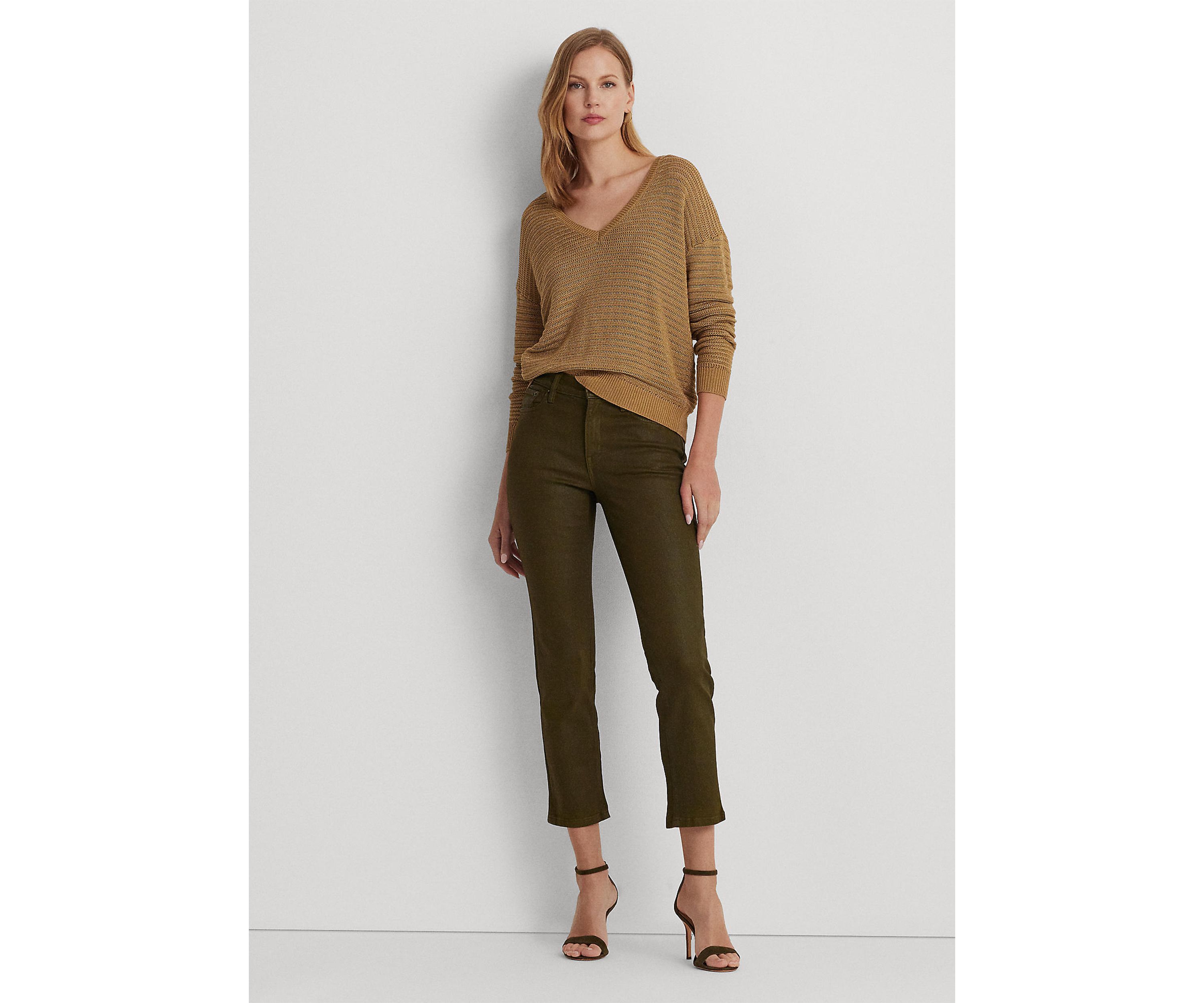 Coated Mid-Rise Straight Ankle Jeans 