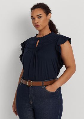 Lauren Dress Size XL Blouse Top Shirt Strappy Navy Shelf Bra Ralph Lauren
