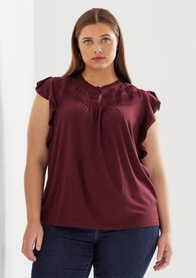 Lauren Ralph Lauren Women's Plus Size Split-Neck Three-Quarter